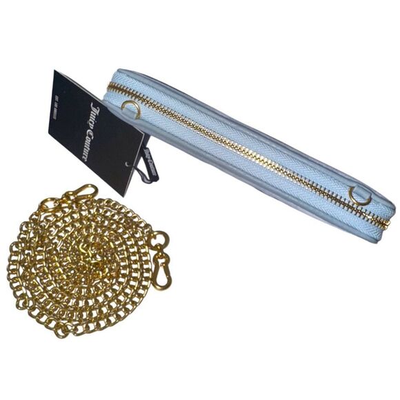 Juicy Couture Dusk Blue Velour Ella L. ‘Have No Fear’ Z/A Wallet w/ Chain Strap - Picture 6 of 12